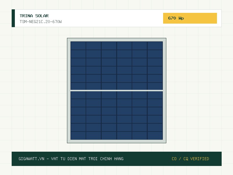 Tấm pin mặt trời Trina Solar Vertex N 670W Hai mặt kính (Bifacial)